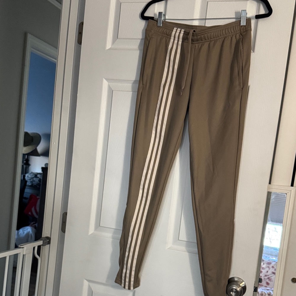 adidas Men's Brown Joggers with White Stripes